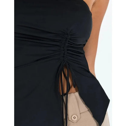 Asymmetric Off Shoulder Drawstring Crop Top for Women – Sexy Summer Tank Top