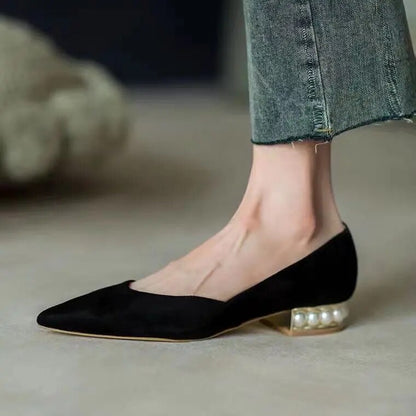 Elegant Pearl Low Heel Pointed Flat Shoes