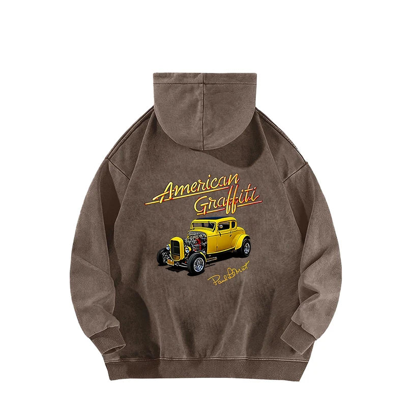 American Graffiti Oversized Cotton Hoodie – Vintage Streetwear Unisex Sweatshirt