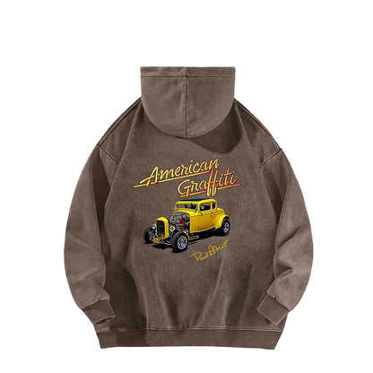 American Graffiti Oversized Cotton Hoodie – Vintage Streetwear Unisex Sweatshirt