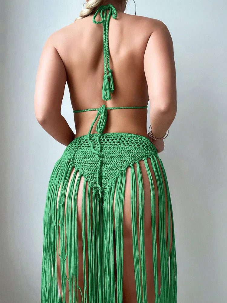 Vintage Traditional Embroidery High Waist Bikini Set And Cover Up