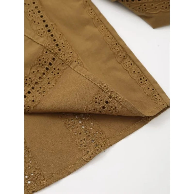 Embroidered V Neck Blouse Modern Fitted Shirt For Women
