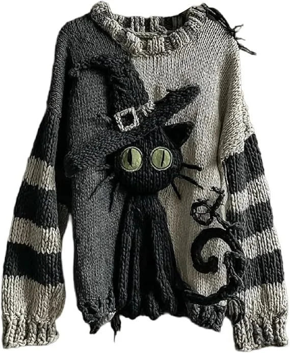 Halloween Knitted Sweater For Women Autumn Gothic Pumpkin Print Streetwear Harajuku Winter Warm Loose Casual Pullover