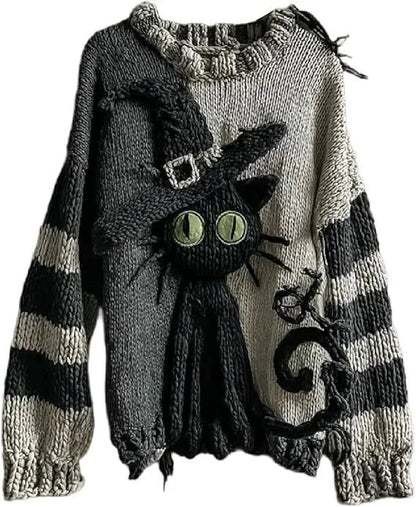 Halloween Knitted Sweater For Women Autumn Gothic Pumpkin Print Streetwear Harajuku Winter Warm Loose Casual Pullover