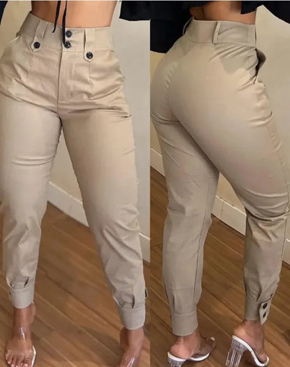 Button Fly Elastic Waist Capris