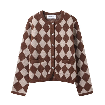 Unique Geometrical Pattern Knit Cardigan Sweater