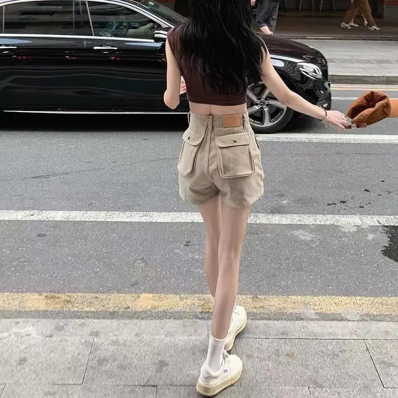 Low Waist Denim Cargo Shorts For Women