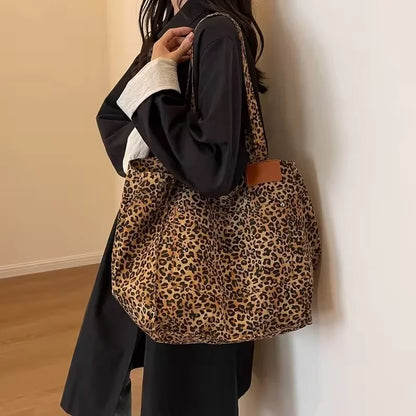 Leopard Patchwork Shoulder Bag High Quality Spacious Tote Bag