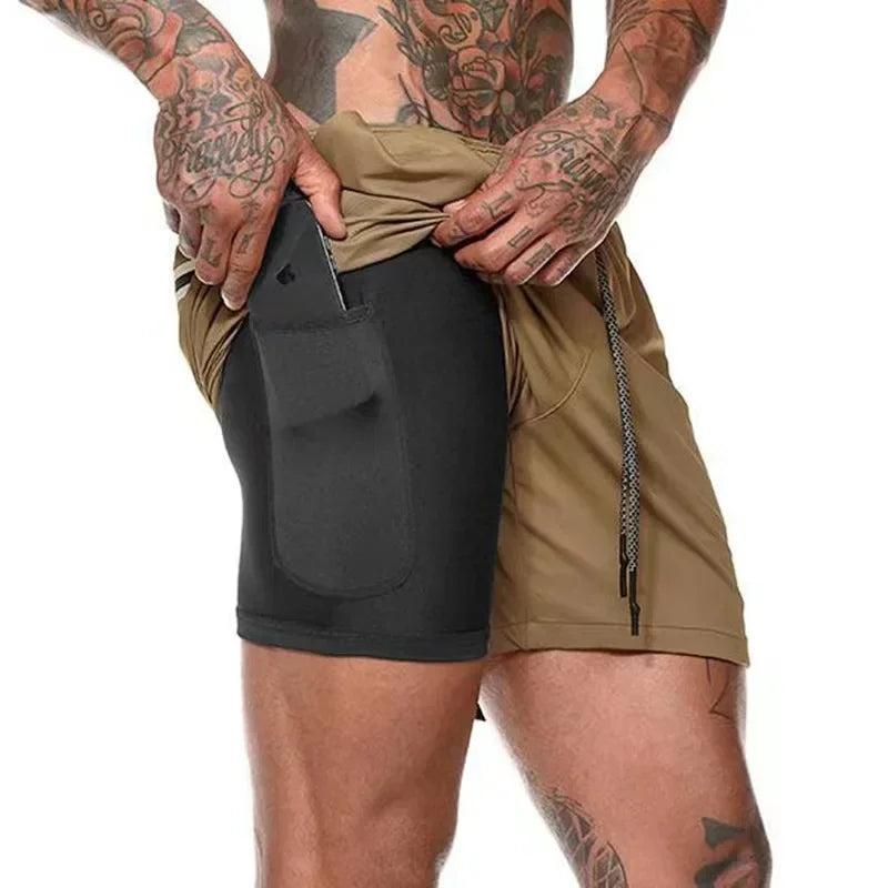 Mens Quick Dry 2 In 1 Gym Workout Style Shorts