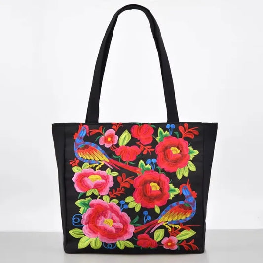 Ethnic Flower Embroidered Canvas Bags