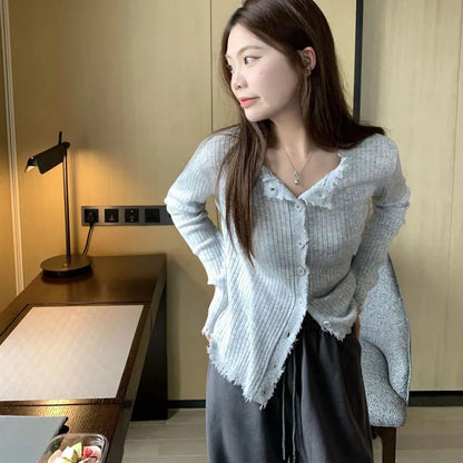 Korean Style O-Neck Knit Cardigan for Women – Autumn 2025