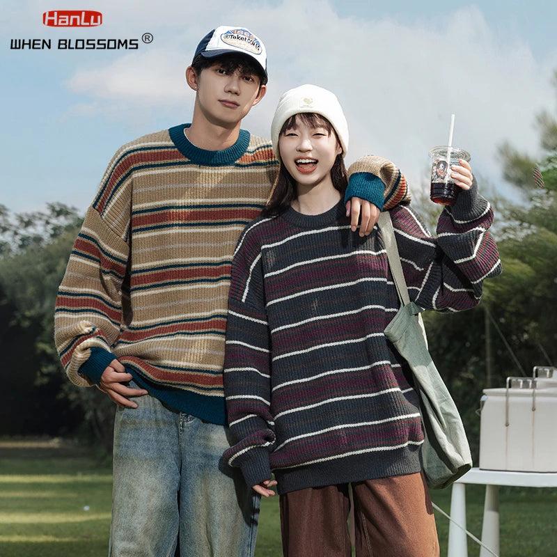 Elegant Vintage Style Knitted Striped Men S Sweaters