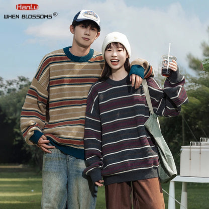 Elegant Vintage Style Knitted Striped Men S Sweaters