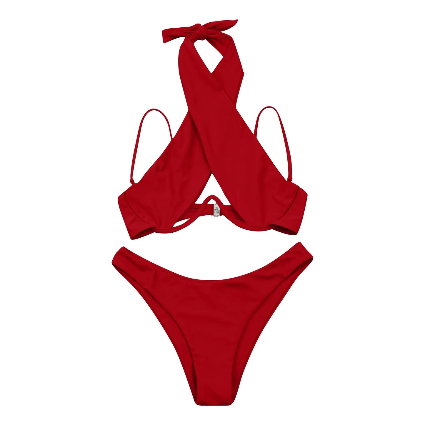 Split Colored Ring Linked Open Back Bikini For Women