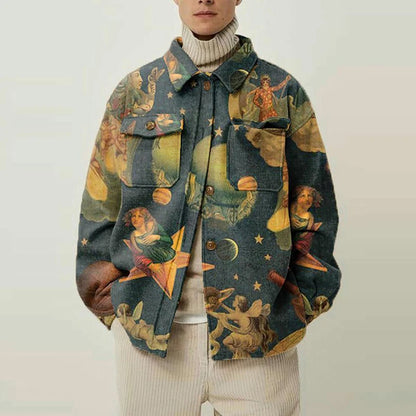 Vintage Buttoned Woolen Coats for Men: Autumn Streetwear with Fashion Print