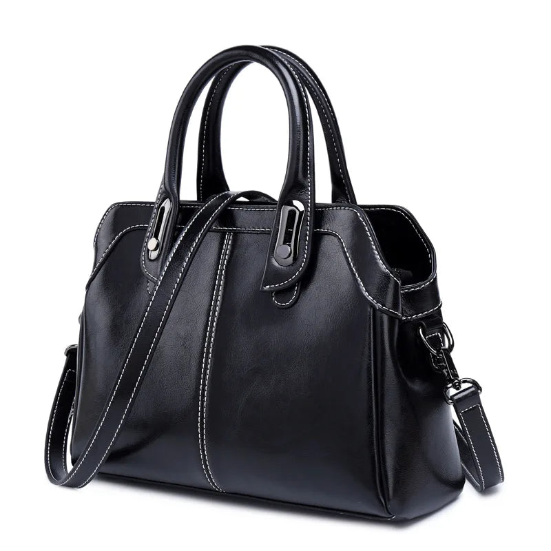 Genuine Leather Buckle Handle Handbags