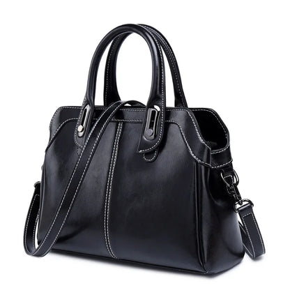 Genuine Leather Buckle Handle Handbags
