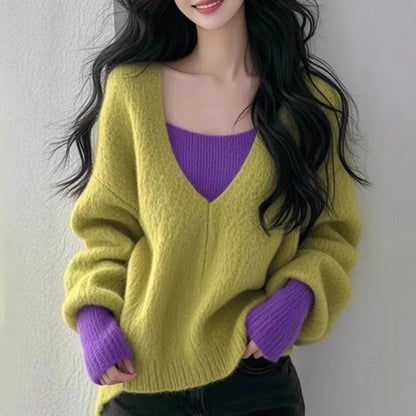 Chic Aesthetic Colorblock Layered Sweater
