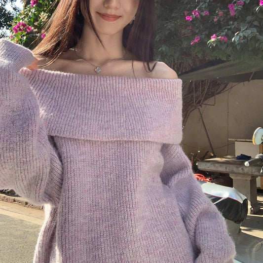 Women Elegant Long Sleeve Off Shoulder Sweaters