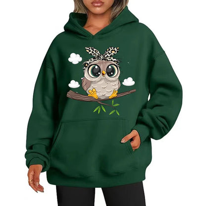 Cozy Casual Days: Cute Owl Graphic Oversized Hoodie