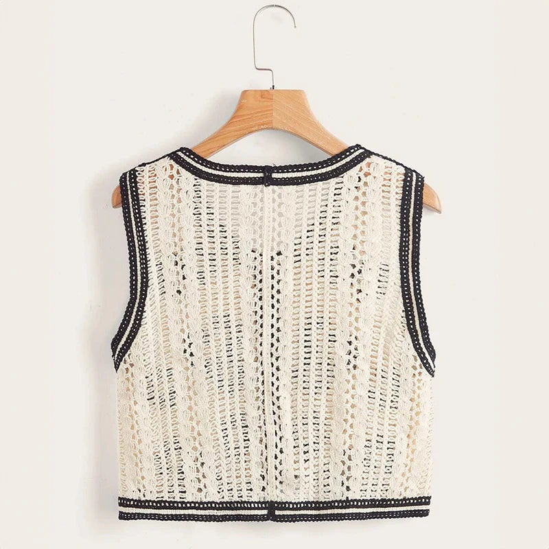 French Style Floral Pattern Crochet Sleeveless Crop Top