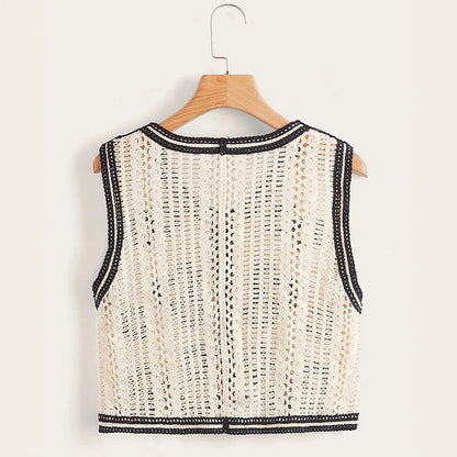 French Style Floral Pattern Crochet Sleeveless Crop Top