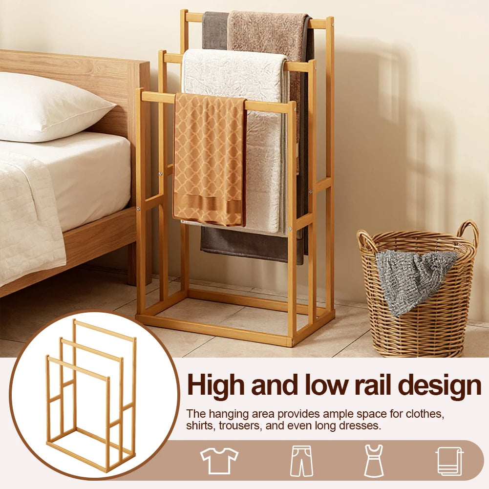 Easy Way At Bathroom 3 Tier Bamboo Freestanding Towel Rack Stand