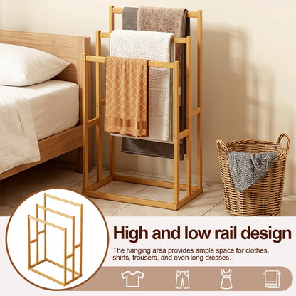 Easy Way At Bathroom 3 Tier Bamboo Freestanding Towel Rack Stand