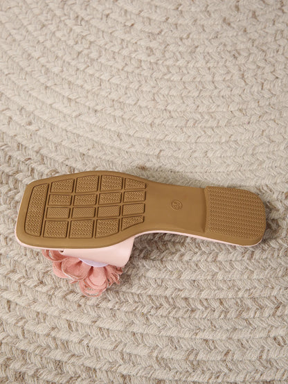 Pink Flower Design Super Comfort Flat Slipper For Women