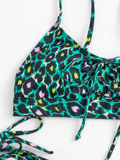 2025 Sexy Green Leopard Print Bikini Set | Women's Knotted Push-Up Swimsuit, Beach Bathing Suit Swimwear