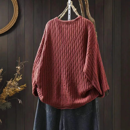 Vintage Rose Ribbed Sweater for Cozy Autumn Days