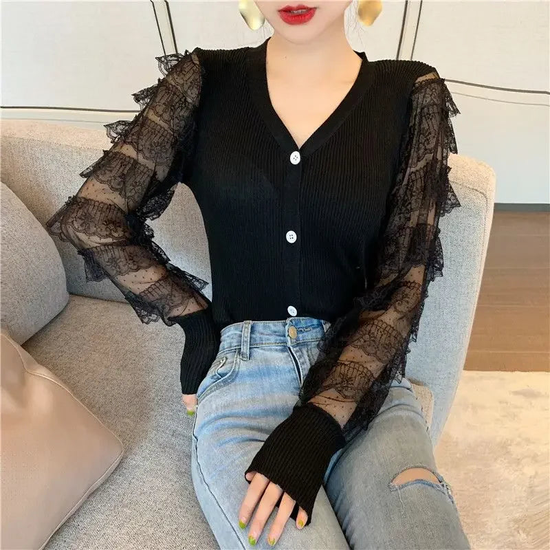 Buttoned Neck Slim Thin Women Sweaters For Spring Autumn