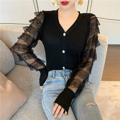 Buttoned Neck Slim Thin Women Sweaters For Spring Autumn