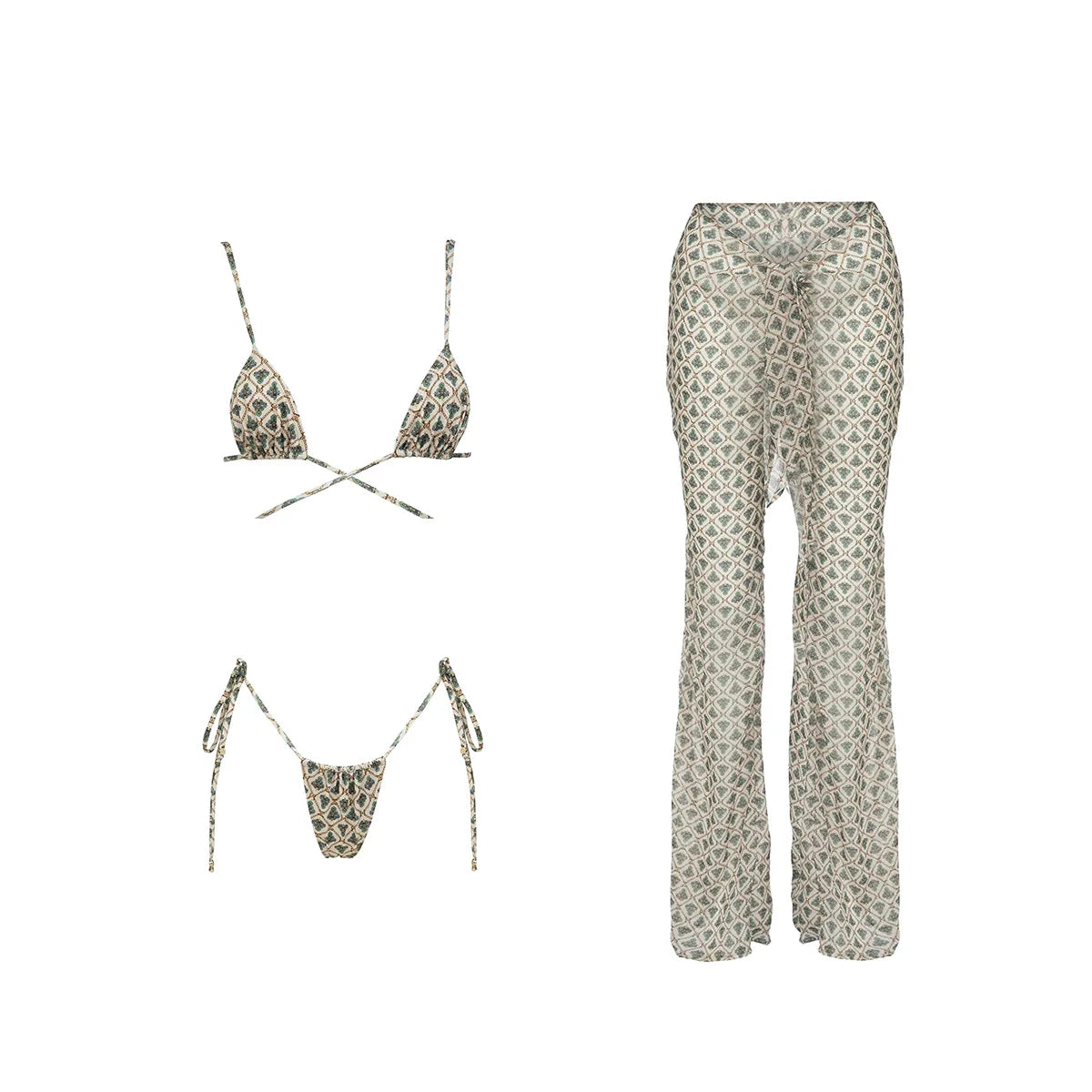 3 Pieces Set Floral Fresh Style Summer Bikini Beachwear