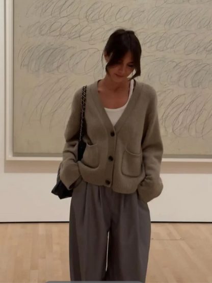 2025 Winter Women S Solid Color Cardigan Knitted Loose Fit Xxl Sweater Coat With Pockets Black