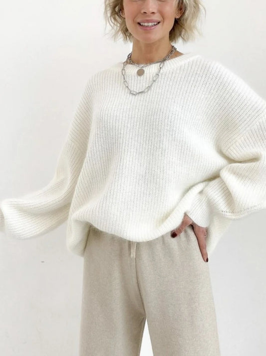 Autumn Winter Vintage Multi Colored Round Neck Jumper Casual Commuting Style Knitted Sweater For Women