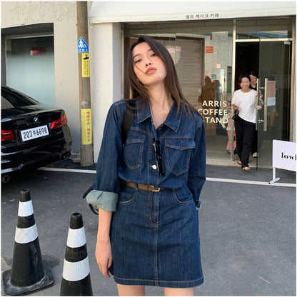 2024 Vintage Denim Shirt Casual Cropped Style For Womens Summer