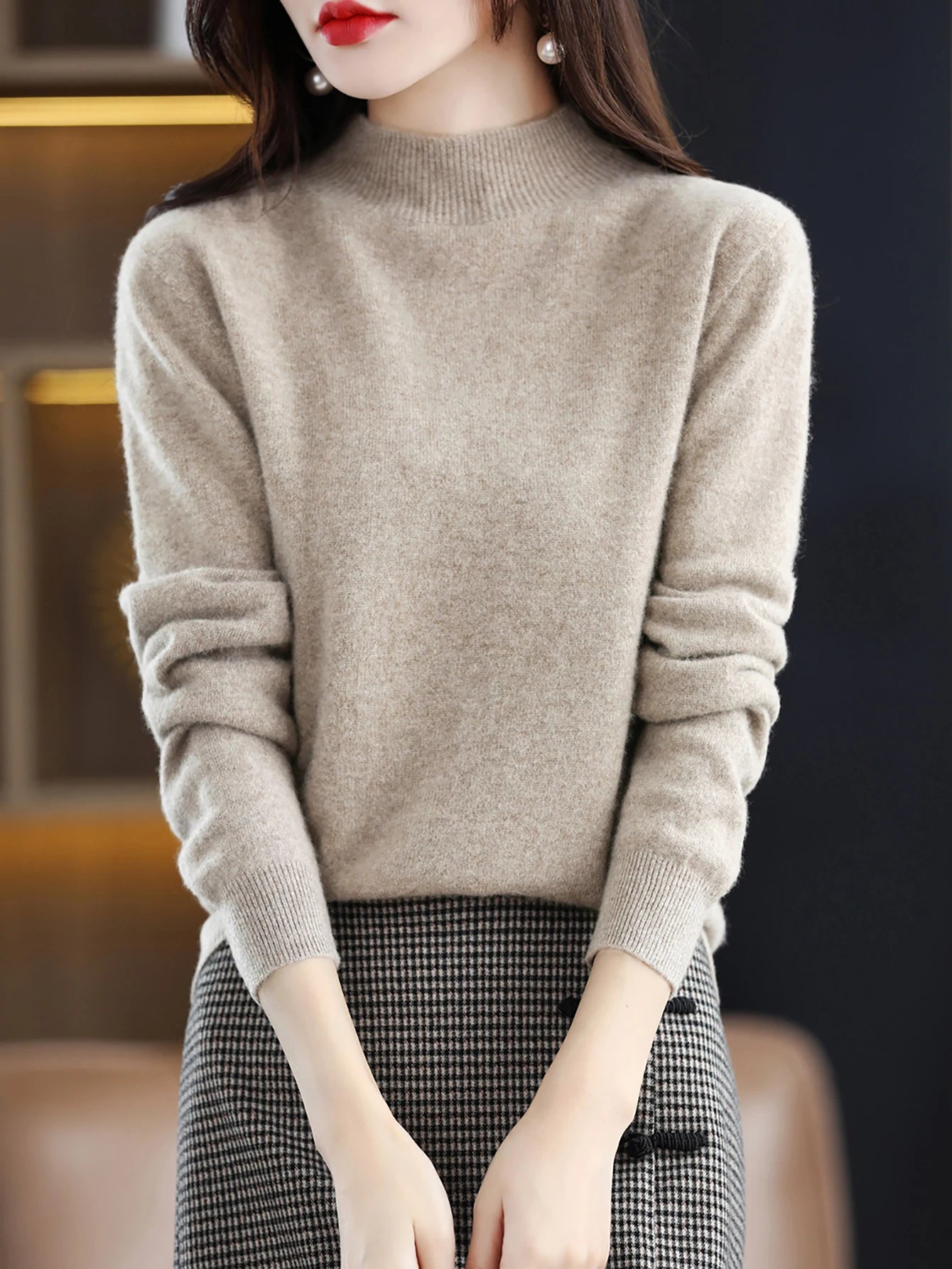 2025 Womens 100 Pure Wool Cashmere Sweater Turtleneck Pullover Loose Fit High Neck Knit Top For Autumn Winter Large Size