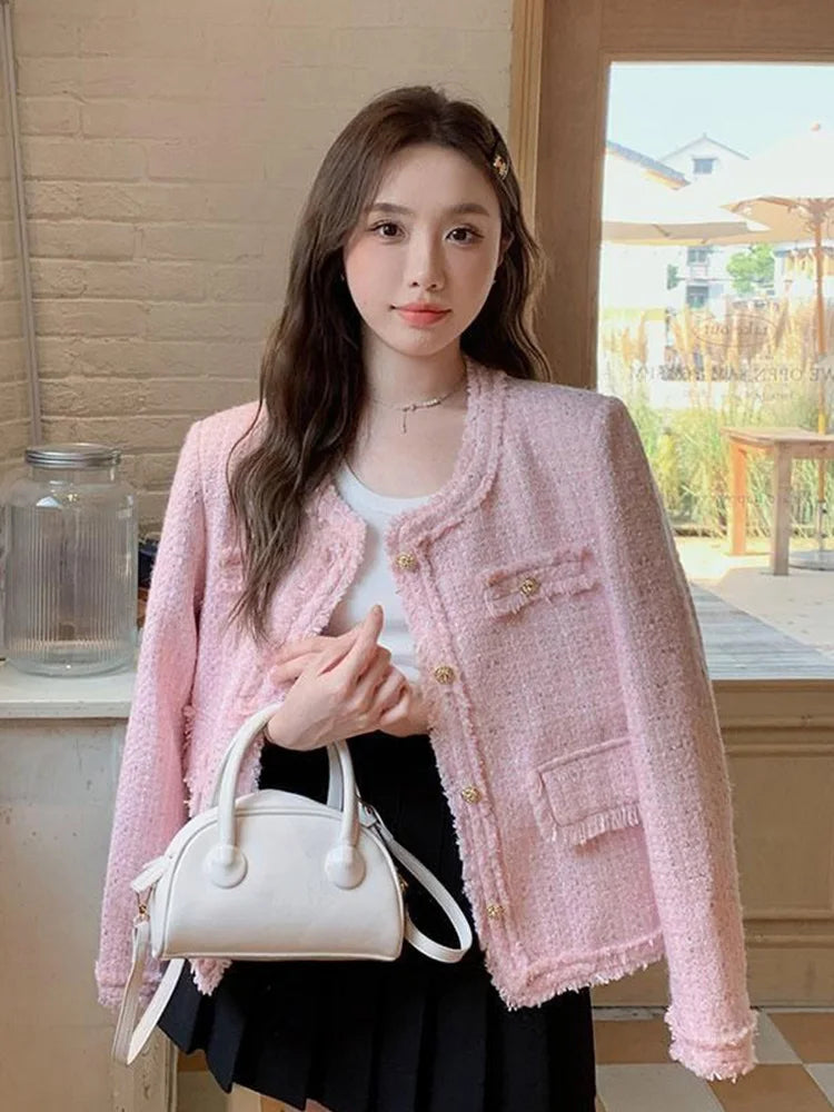 Elegant Pink Turn-Down Collar Jacket for Effortless Feminine Chic Street Style