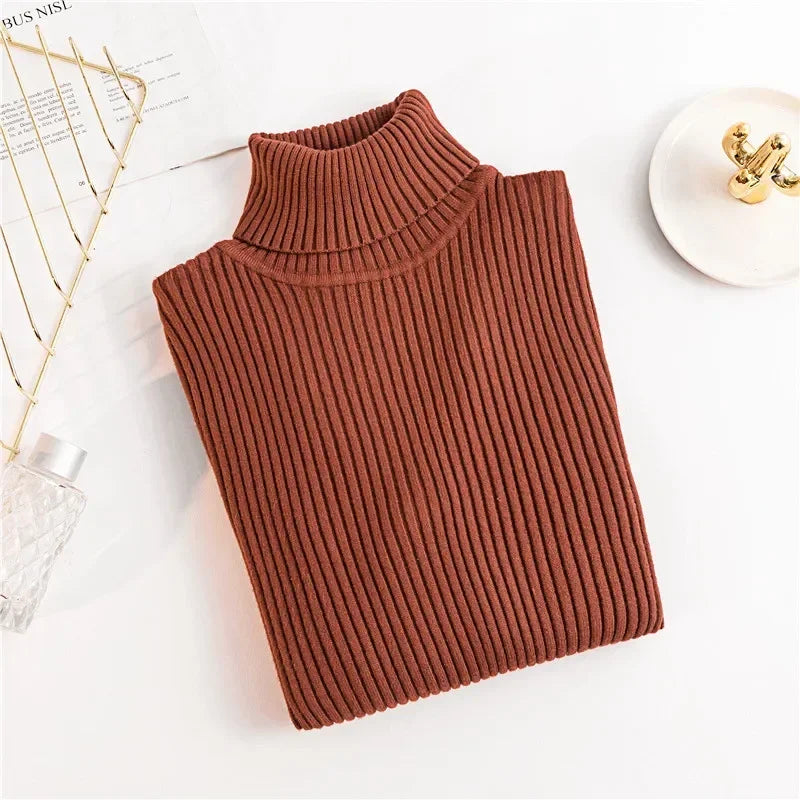 2025 Autumn Winter Women S Thick Ribbed Knitted Turtleneck Sweater Slim Fit Long Sleeve Pullover Soft Warm