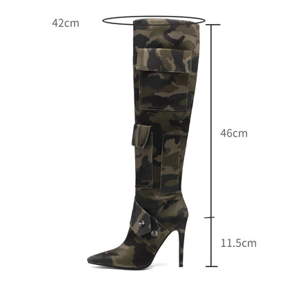 Designer Camouflage Themed Knee Length High Heel Boots