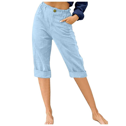 Button Fly Elastic Waist Capris