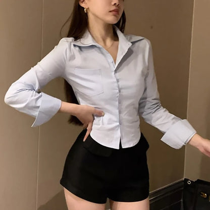 2024 Spring Office Lady White Shirt Korean Style Slim Button Up Work Blouse For Women