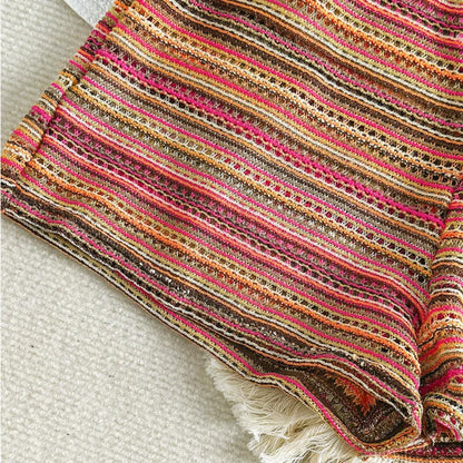 Boho Multi-Color Striped Crochet Bikini and Shorts Set Aesthetic