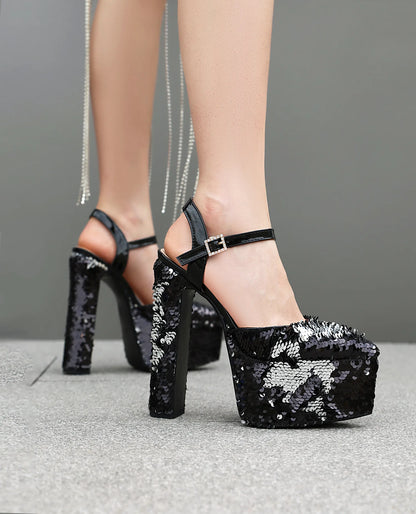 Bling Sequined High Heel Sandals – Sexy Summer Party Heels 2026