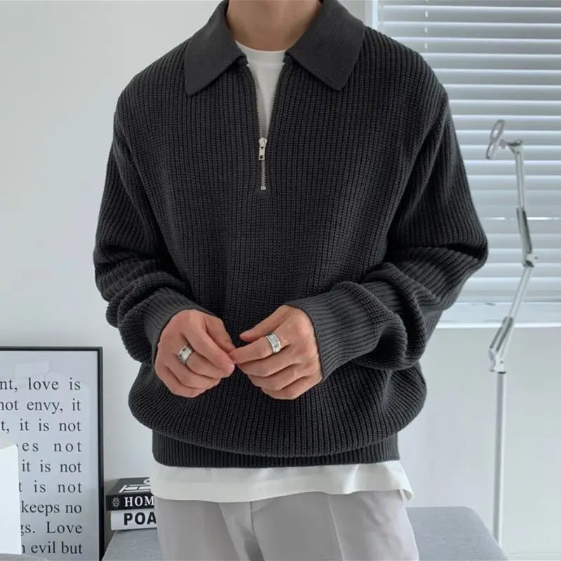 Lapel Zipper Collar Warm Casual Knitted Men S Sweaters