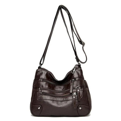 High-Quality Women's Soft Leather Shoulder Bag – Multi-Layer Pockets, Classic Crossbody, Luxury Designer Handbag & Purse