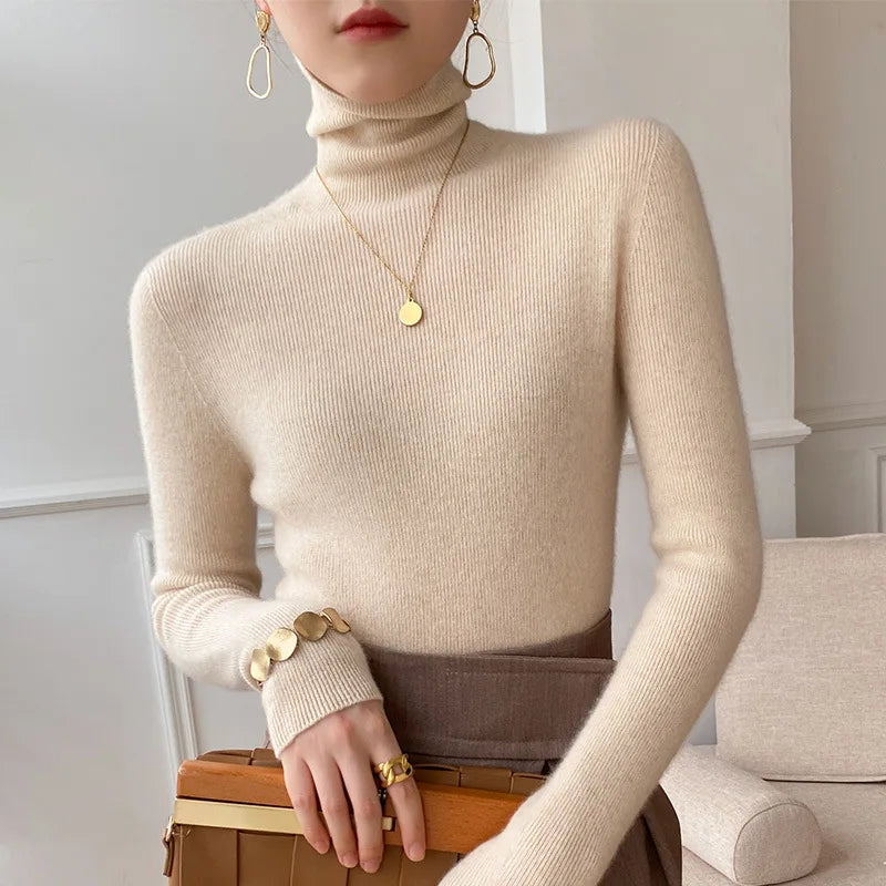 Autumn Winter Korean Fashion Plaid Womens Turtleneck Sweater