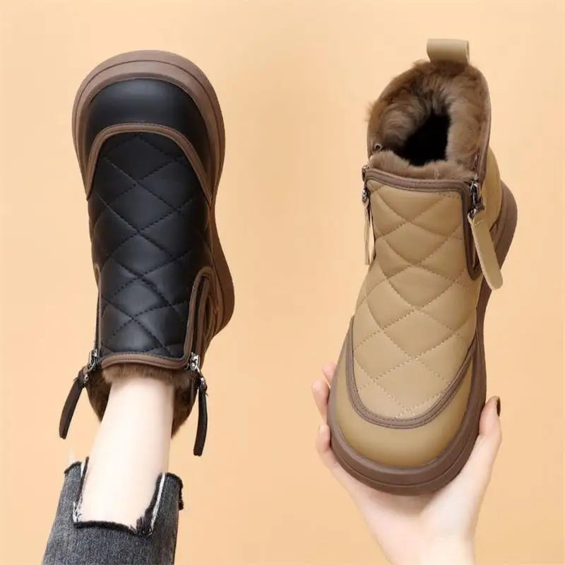Warm Plush Inside Zipper Black Boots For Women