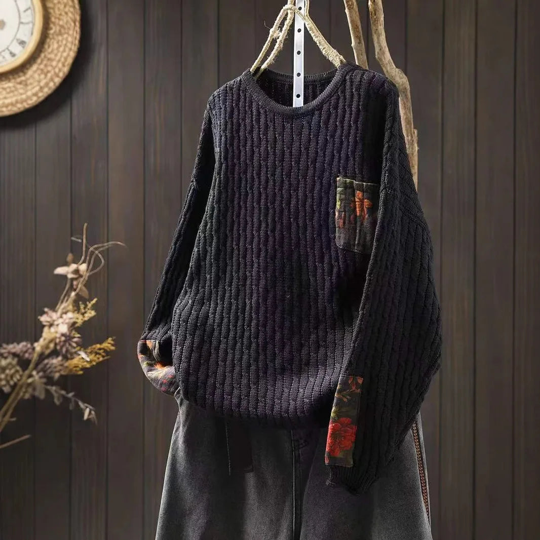Vintage Rose Ribbed Sweater for Cozy Autumn Days